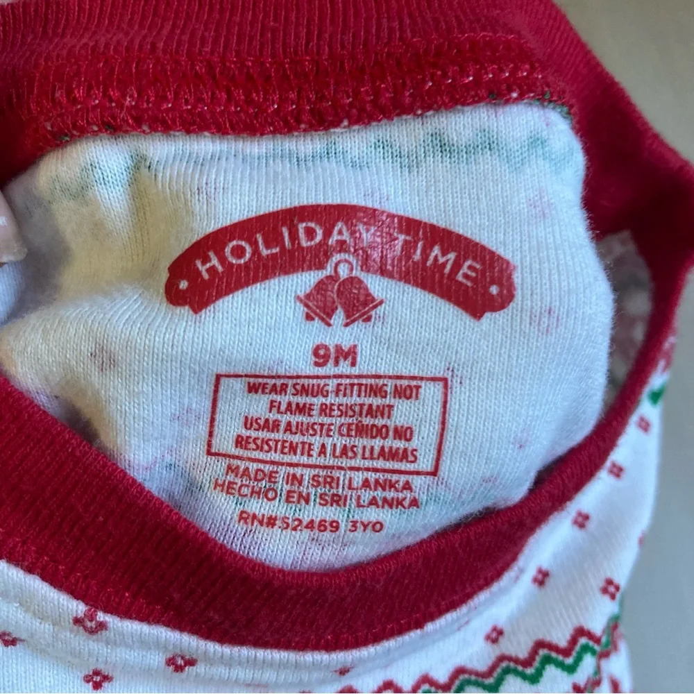 9 month infant Christmas pj’s two piece boy girl holiday time shirt and pants